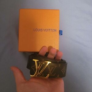 Louis Vuitton Monogram Canvas Belt with Gold LV Buckle